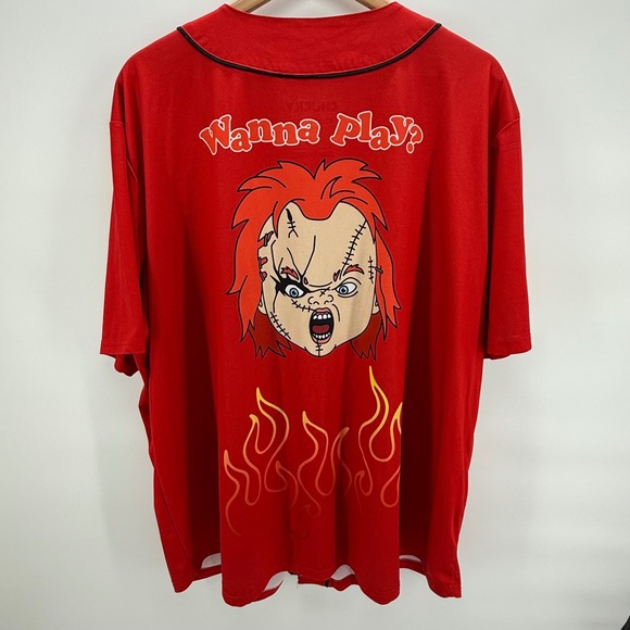 Chucky Wanna Play! Red Baseball Jersey Mens 3XL Horror Movie Graphic Shirt - Picture 6 of 8